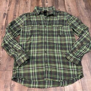 The North Face Men's Plaid Flannel Shirt Medium Green Button Up Long Sleeve